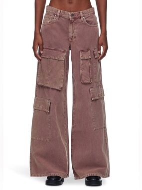 VIAVIA Cargo Low + Baggy Jeans In Coffee Bean Italian Fabric $328 Size 26